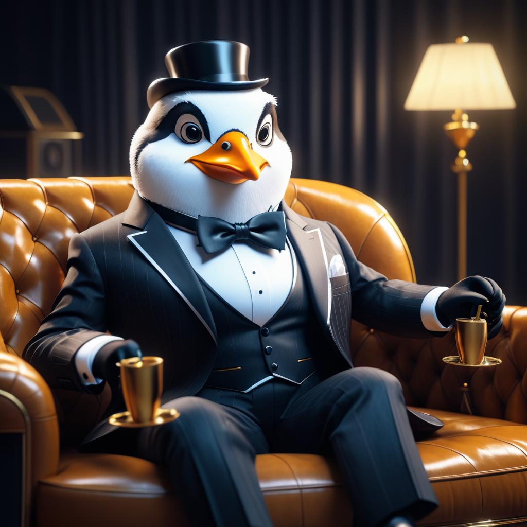 Business Penguin in Luxurious Setting