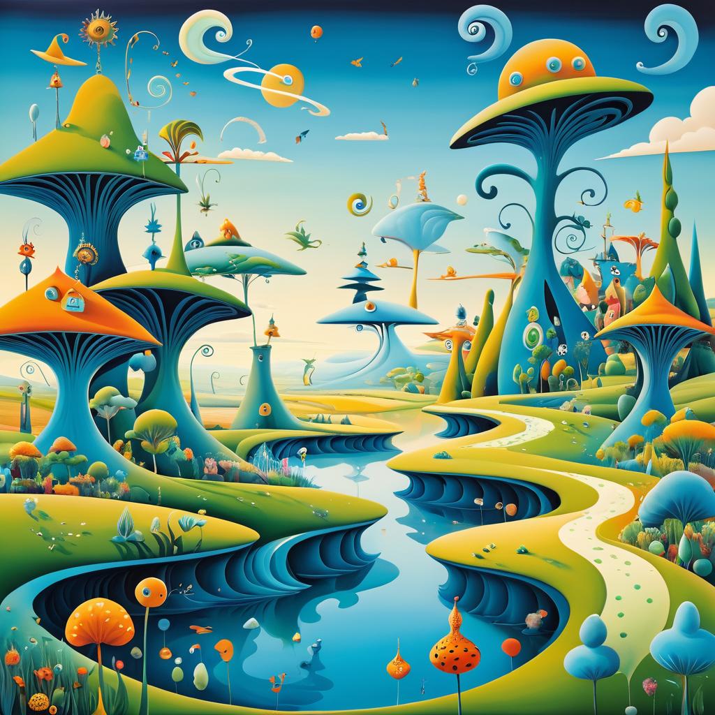 Whimsical Surreal Landscape with Creatures