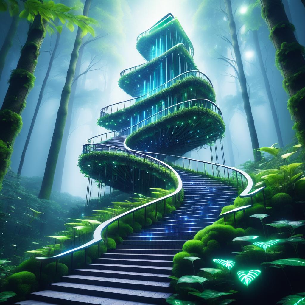 Infinity Staircase of AI in Enchanted Forest