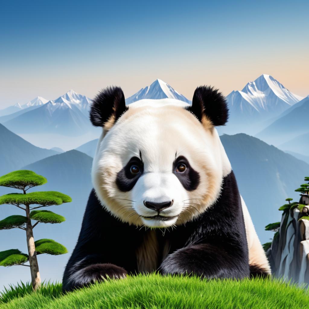 High-Resolution Panda Portrait on Mountain