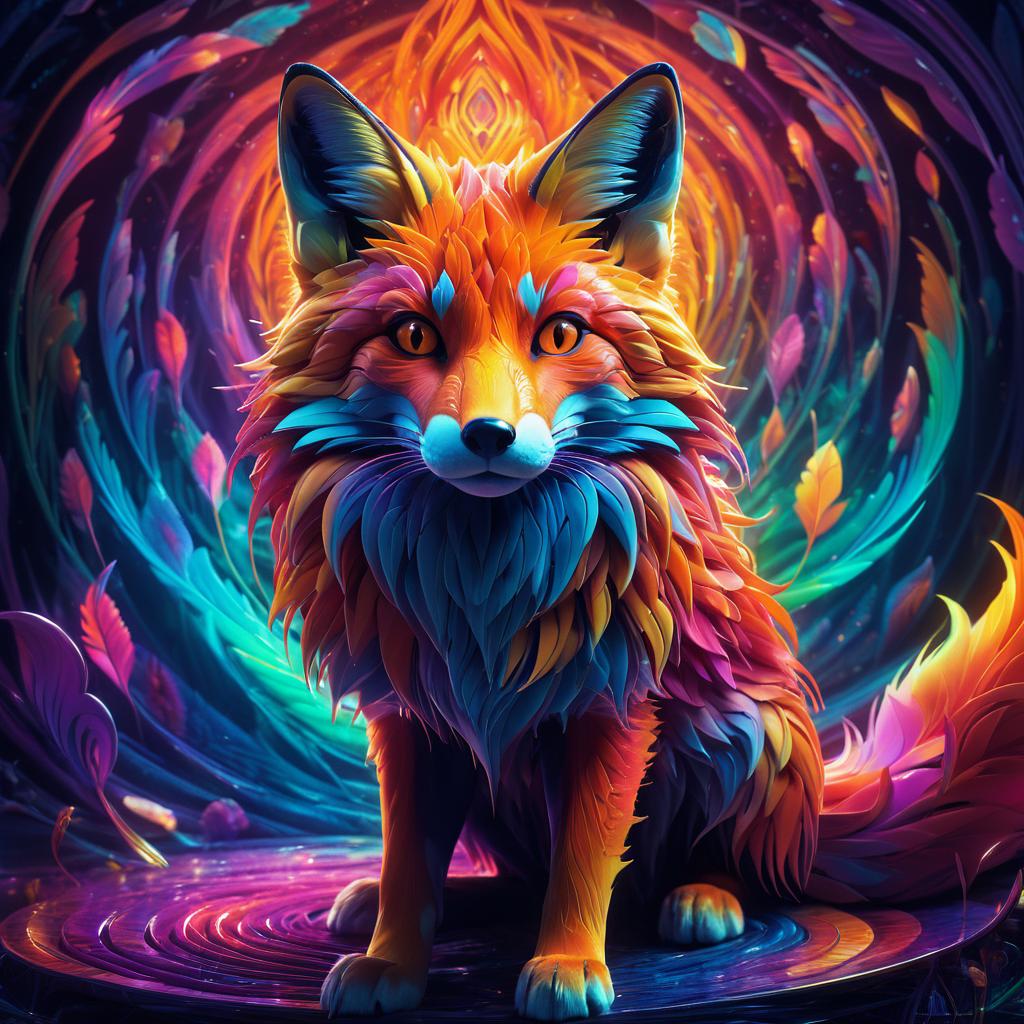 Psychedelic Fox in Surreal Dreamscape