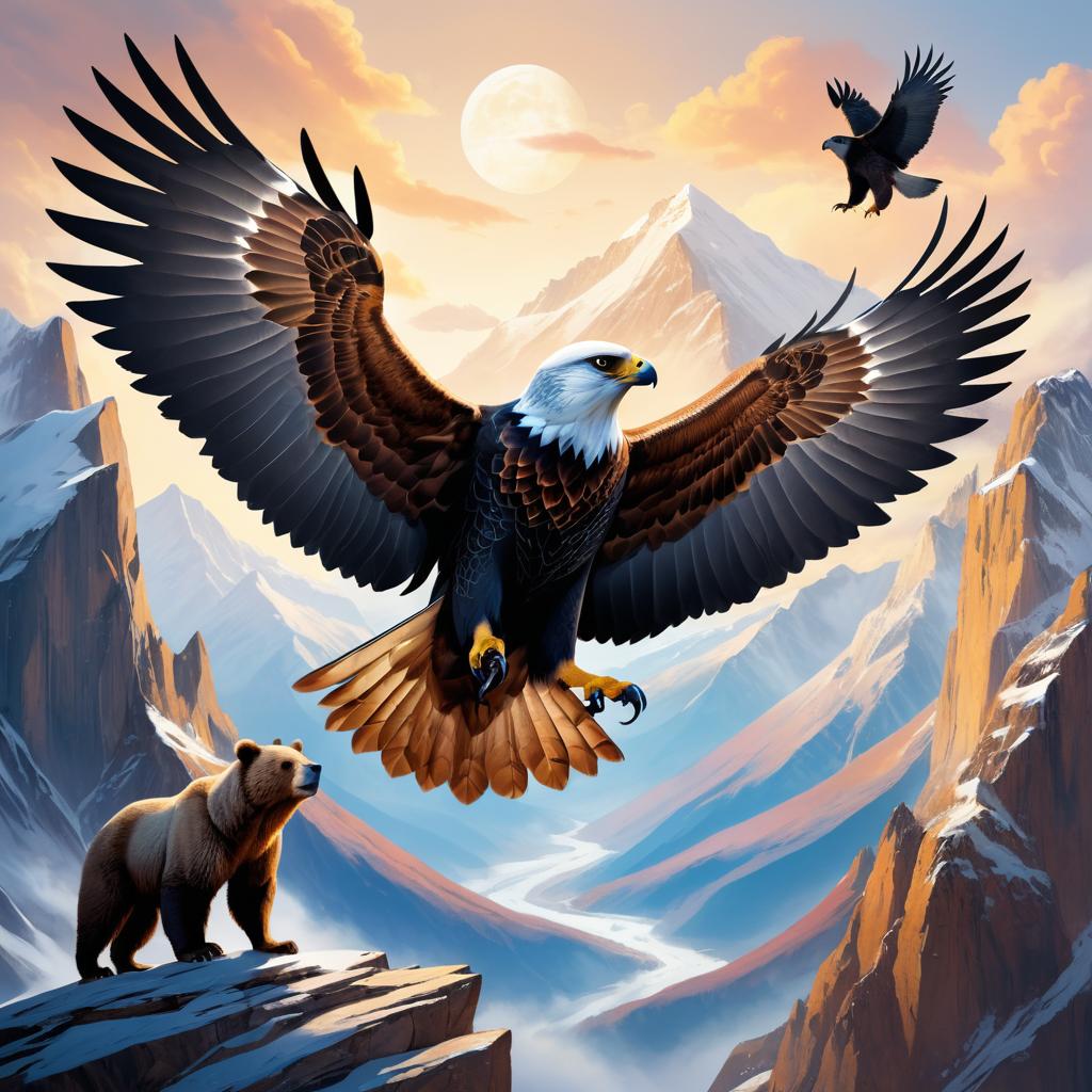 Majestic Falcon-Bear Hybrid at Mountain Summit