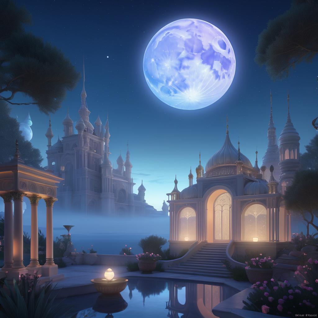 Dreamy Moonlit Landscape with Ethereal Ambiance