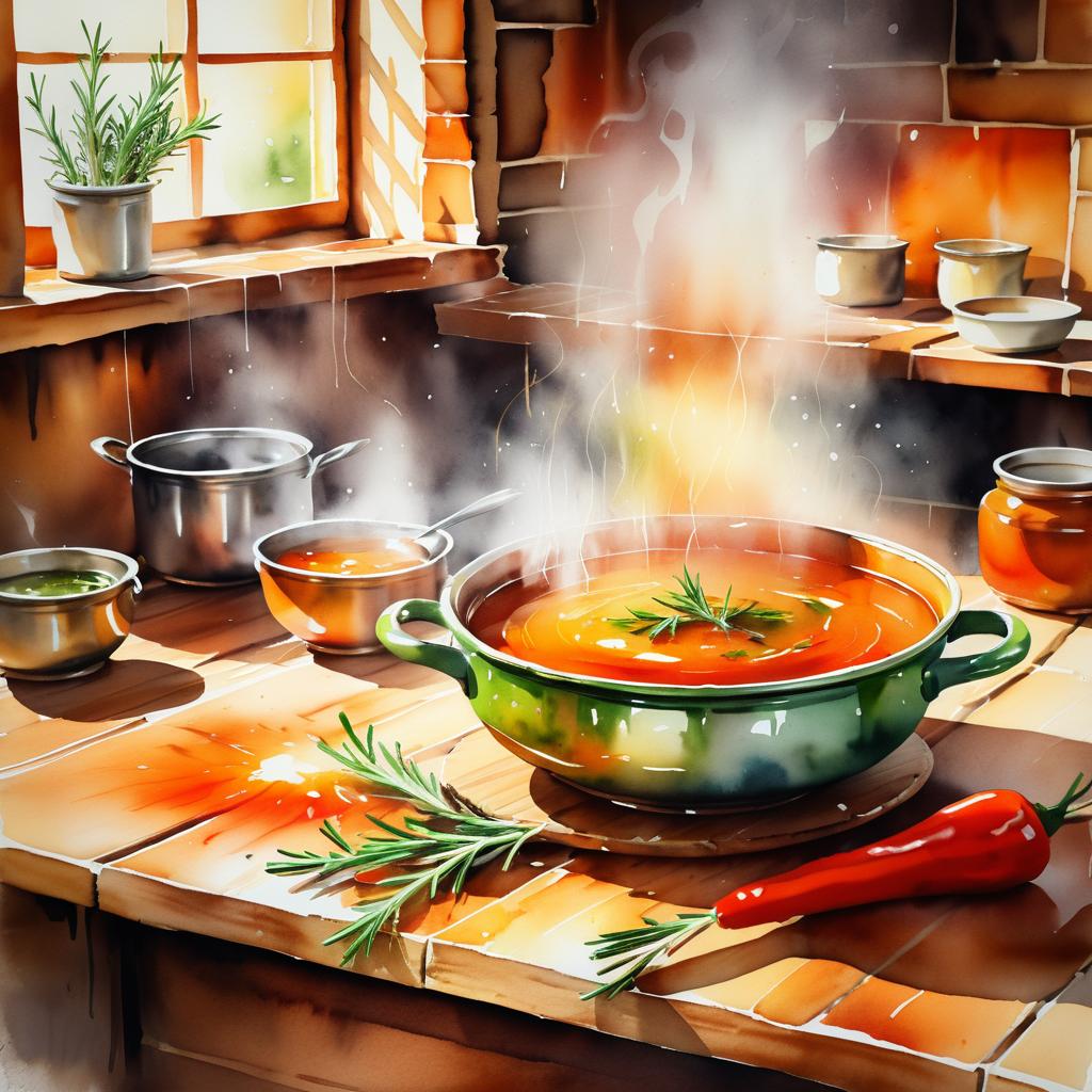 Warm Soup with Spicy Sauce Display