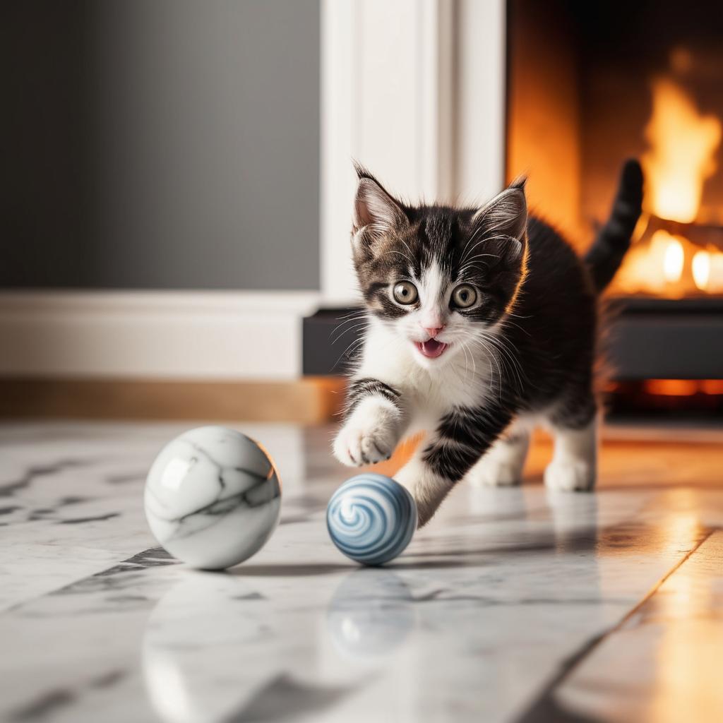 Cheeky Kitten by a Cozy Fireplace