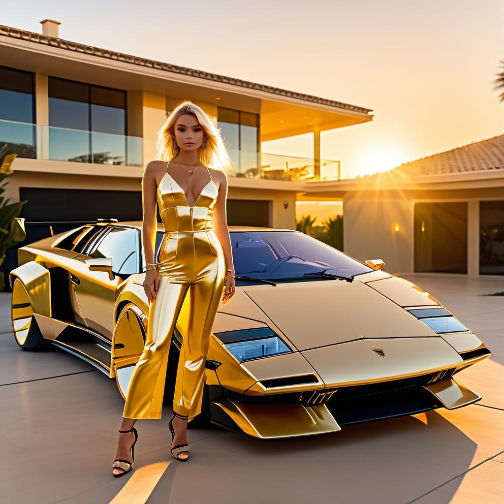 Stunning Blonde Tattoo Model with Lamborghini