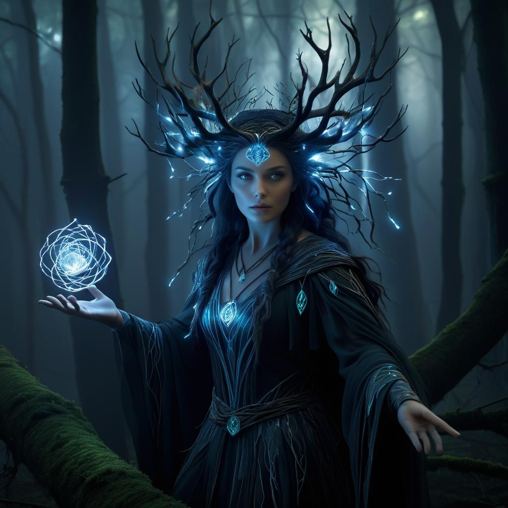 Mysterious Druid in Misty Forest