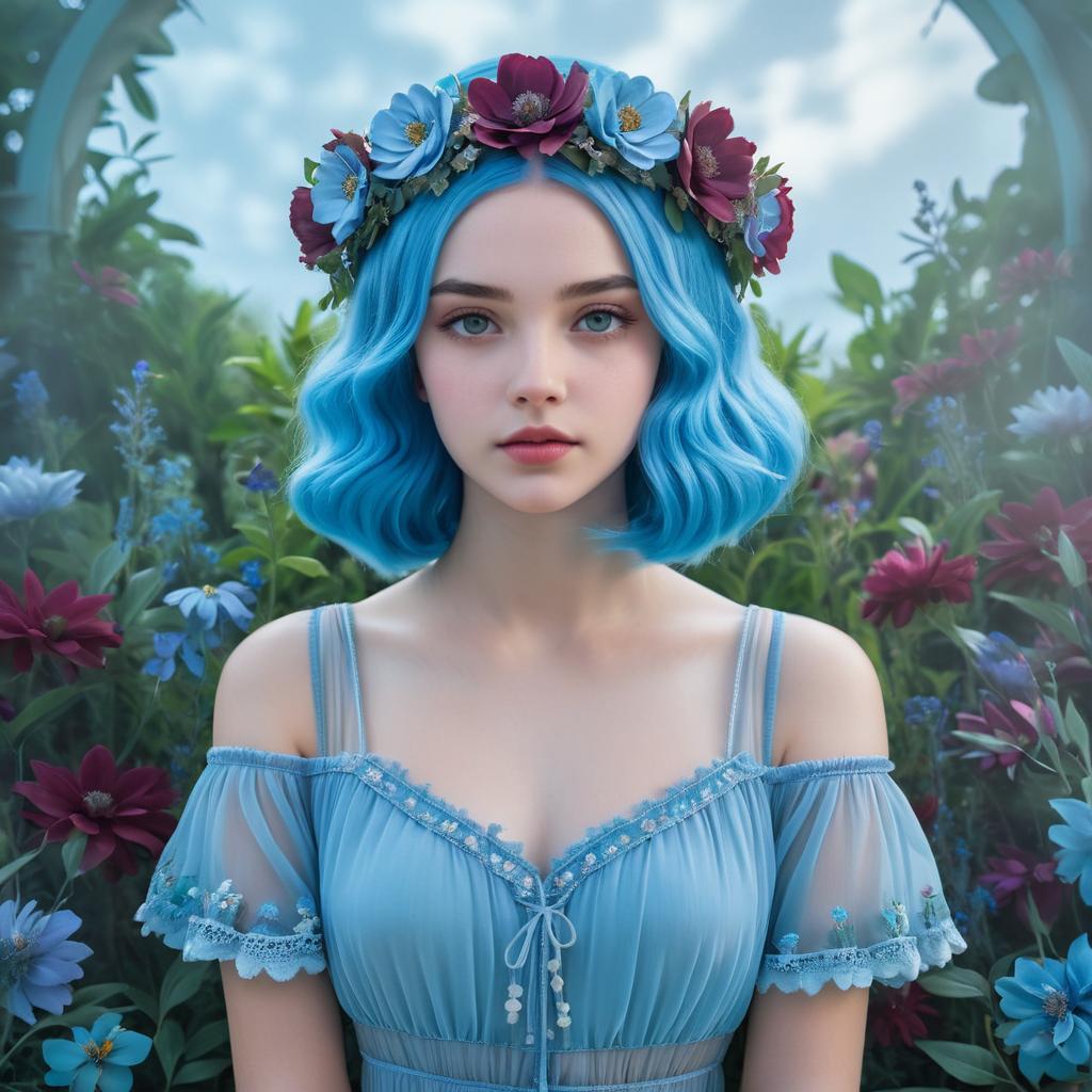 Serene Portrait of a Blue-Haired Woman