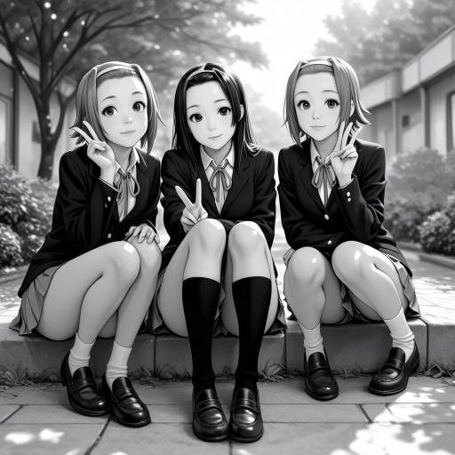Monochrome Sketch of Schoolgirls