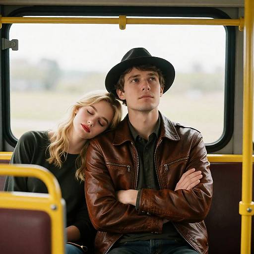 Couple Relaxing on Vintage Bus