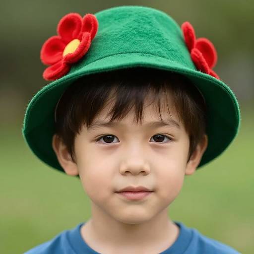 Boy with Green Hat and Flower