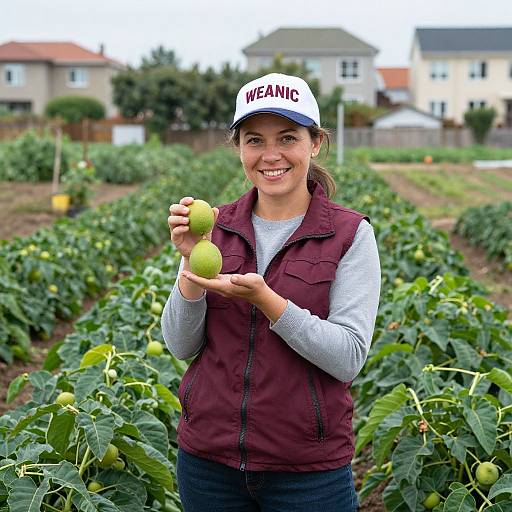 Woman Harvesting First Lime-Green Fruit