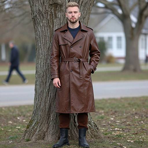 Realistic Male in Leather Trench Coat