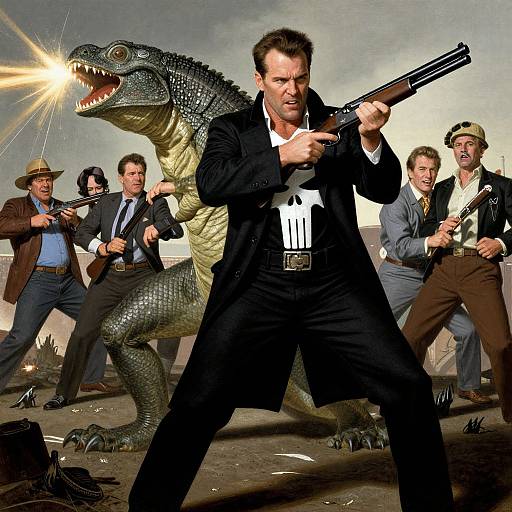 Morgan Aste as Punisher Battling Lizard Beast