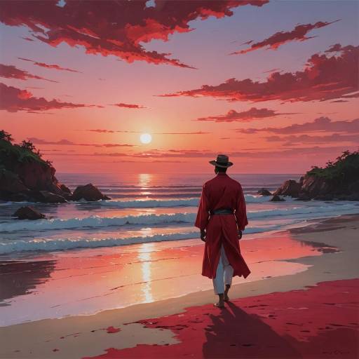 Serene Artist at Crimson Sunset Beach Serene Artist at Crimson Sunset Beach