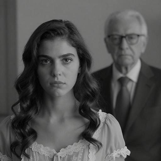 Black and White Portrait of Young Woman and Elderly Man