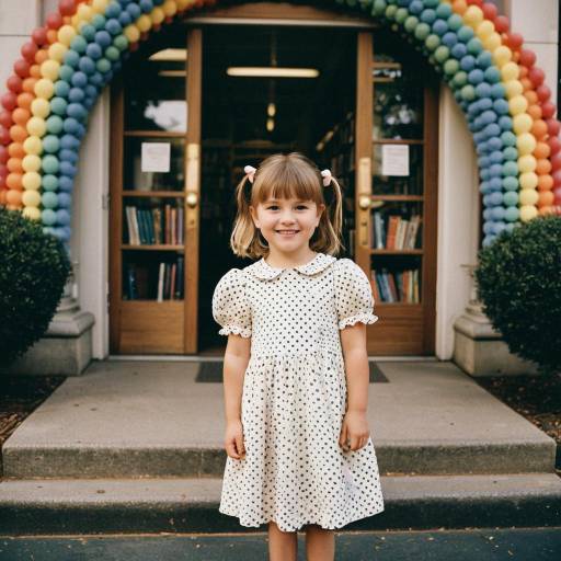 Smiling Toddler Girl in Polka Dot Dress by Rainbow Entrance