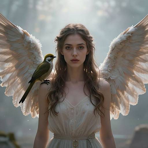 Ethereal Winged Woman with Bird