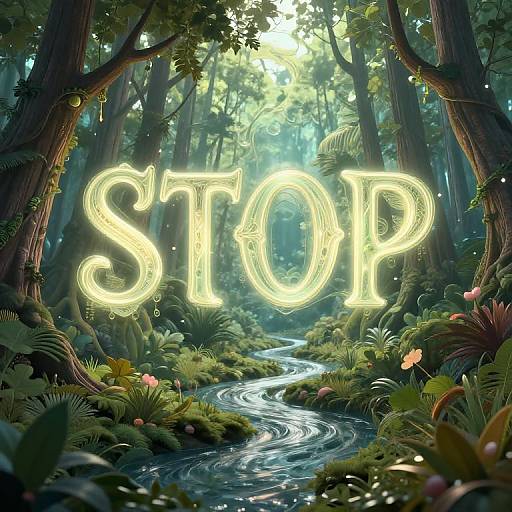 Digital artwork of a mystical forest with glowing 