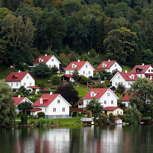 Picturesque Hillside Village by Lake