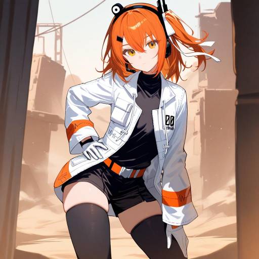 Anime Girl in White and Orange Jacket