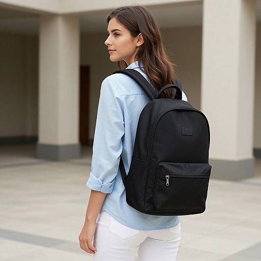 Female Model with Backpack Outdoors