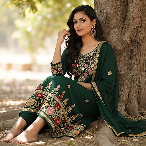Serene Indian Woman by Tree