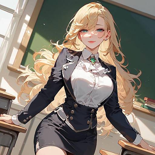 Anime Teacher with Green Gemstone