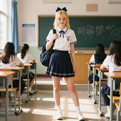 Cheerful Girl in Sunlit Gymnasium