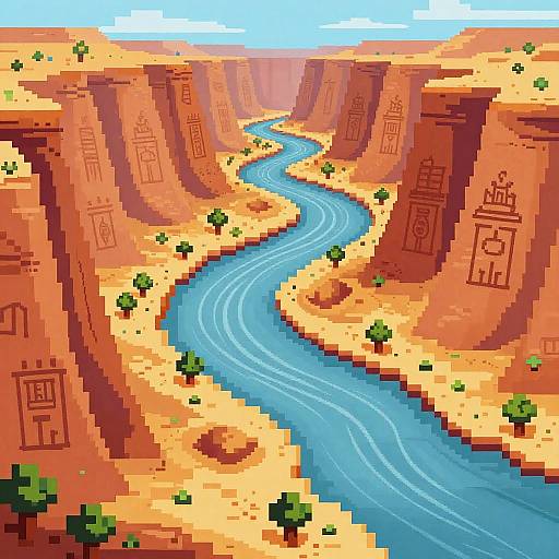 Pixel Art Desert Canyon Landscape
