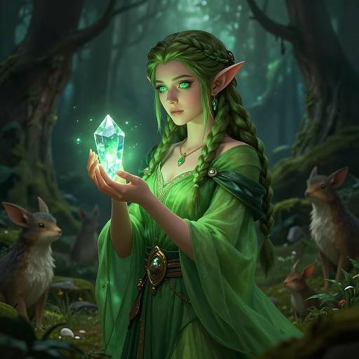 Lesbian Elf with Emerald Crystal