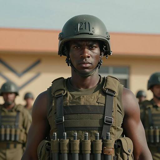 Intense Soldier Portrait in Dramatic Lighting