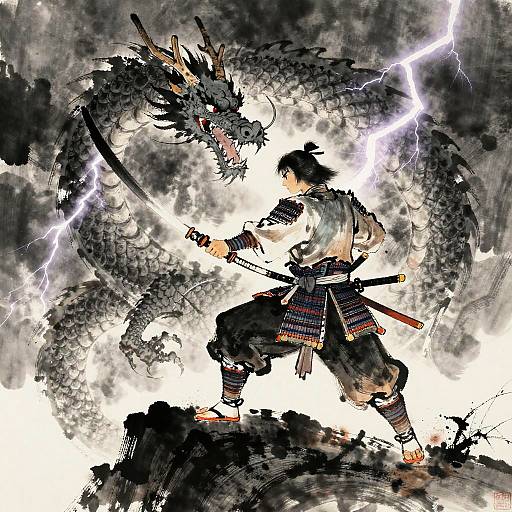 Epic Samurai vs Dragon Battle