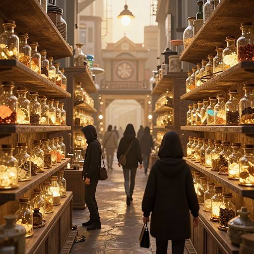 Cyberpunk 3D Bazaar with Glowing Vials