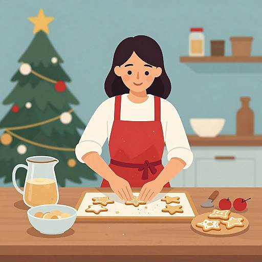 Christmas Woman Baking Cookies Vector
