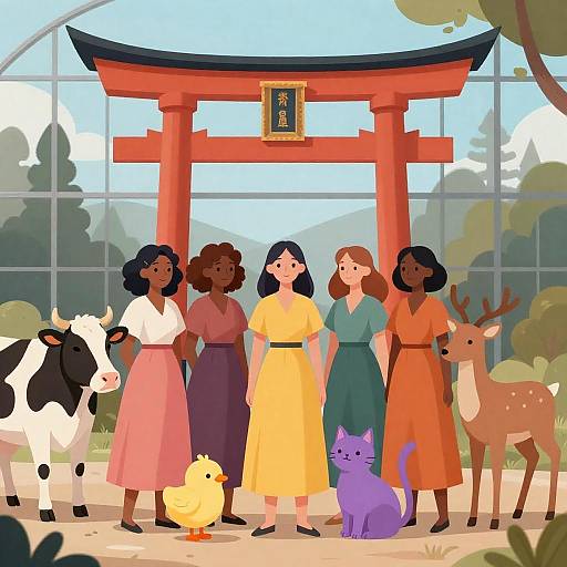 Women and Animals at Torii Gate