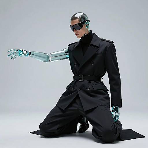 Futuristic Male Fashion Model with Robotic Features