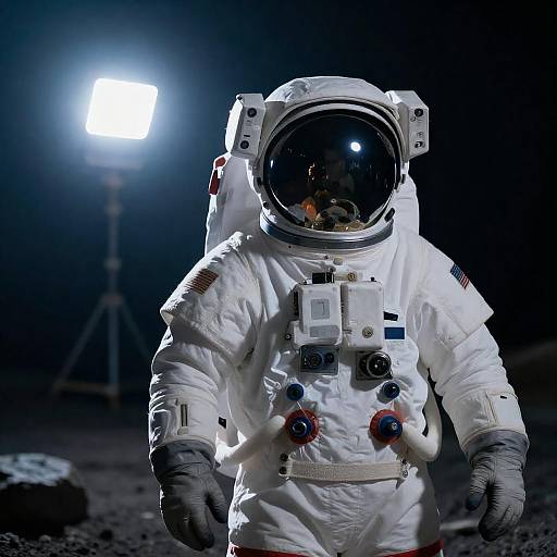 Astronaut with Reflective Helmet on Rocky Surface