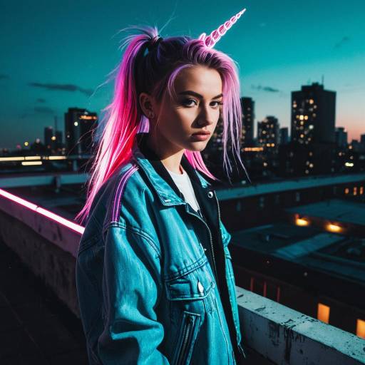 Teenager with Unicorn Hair on Urban Rooftop Teenager with Unicorn Hair on Urban Rooftop