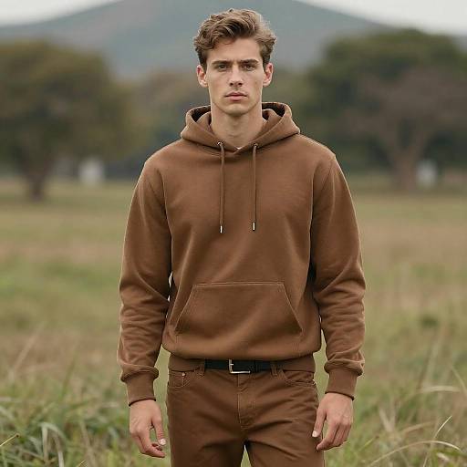 Young Man in Brown Hoodie Outdoors