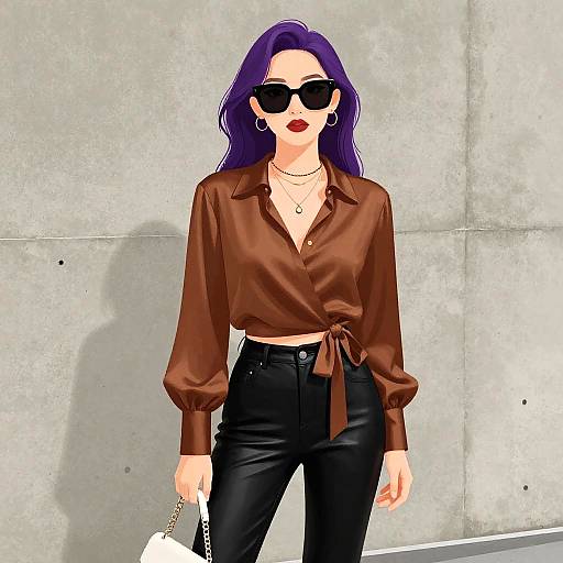 Urban Chic Woman in Satin Blouse