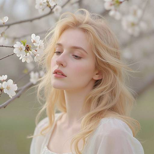 Serene Blonde Woman Among Spring Flowers