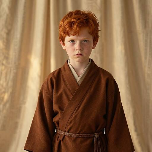 Serious Boy with Red Hair in Warm Light