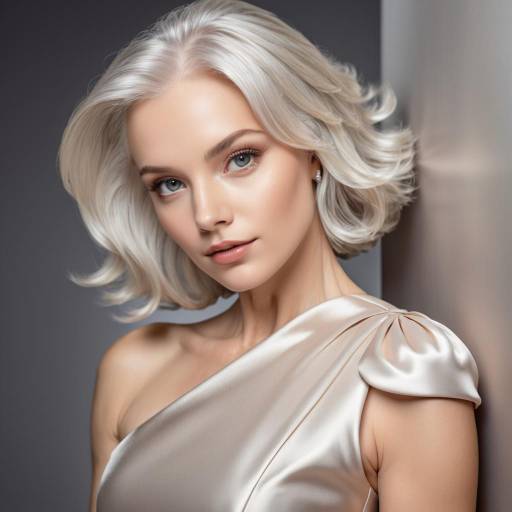 Elegant Woman with Silver Hair in Champagne Dress