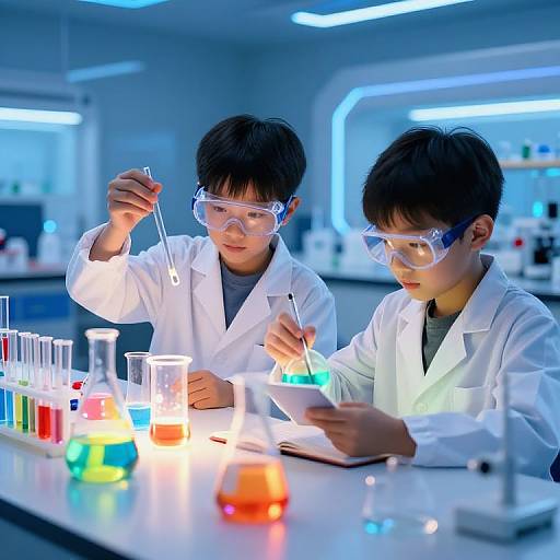 Boys Experimenting in Futuristic Lab