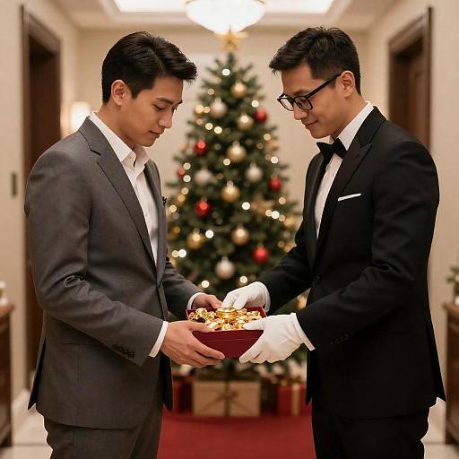Christmas Exchange in Stylish Hallway