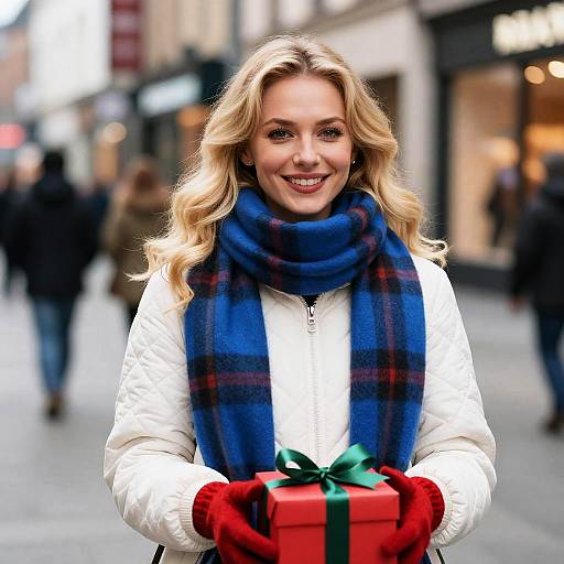 Cheerful Blonde in Urban Evening Scene