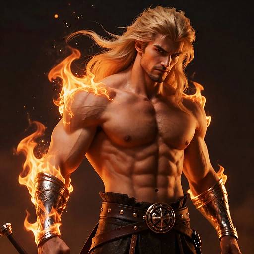High-Res Muscular Knight in Flames