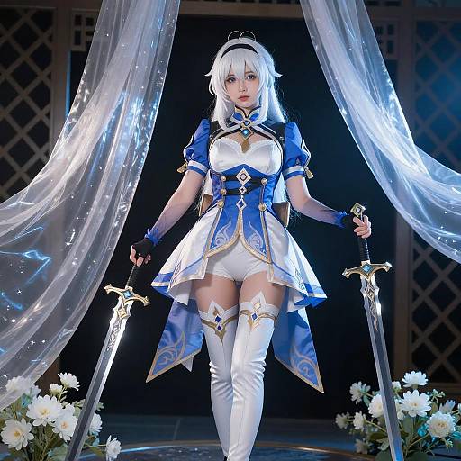 White-Haired Anime Girl with Sword