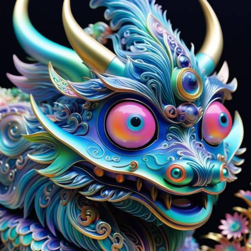 3D Whimsical Yokai Creature with Iridescent Accents